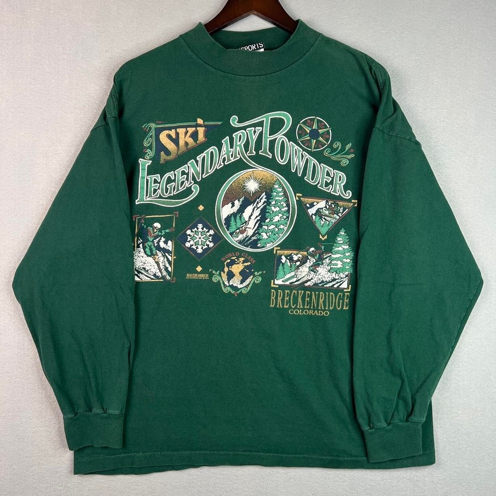 Vintage Breckinridge Colorado Ski Legendary Powder Green Long Sleeve Shirt XL